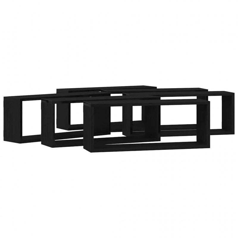 Półki ścienne z półką 6 pcs Czarny Dąb 60 x 15 x 23 cm