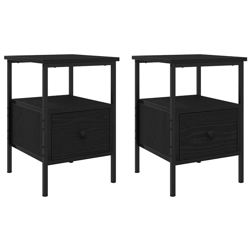 Szafka Nocna z szufladą 2 pcs Czarny Dąb 34 x 36 x 50 cm