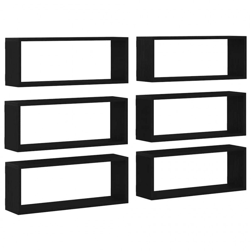 Półki ścienne z półką 6 pcs Czarny Dąb 60 x 15 x 23 cm