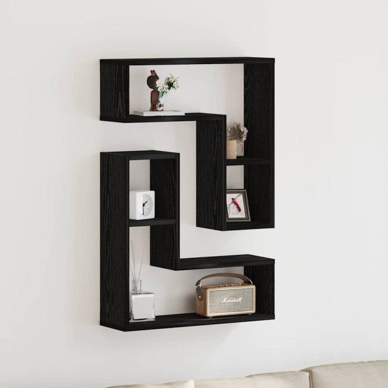 Półka ścienna z półką 2 pcs Czarny Dąb 50 x 15 x 85 cm