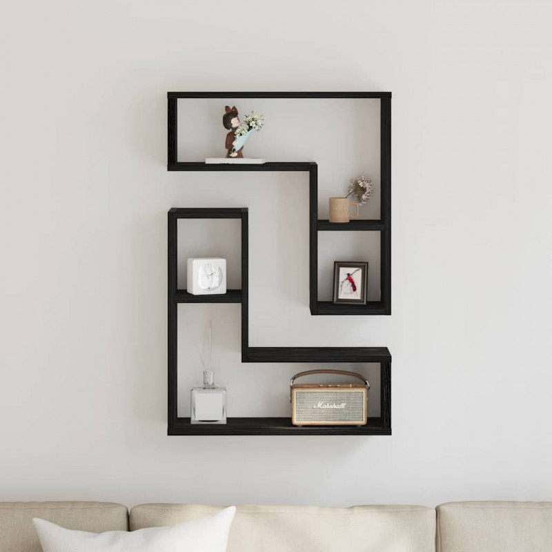 Półka ścienna z półką 2 pcs Czarny Dąb 50 x 15 x 85 cm