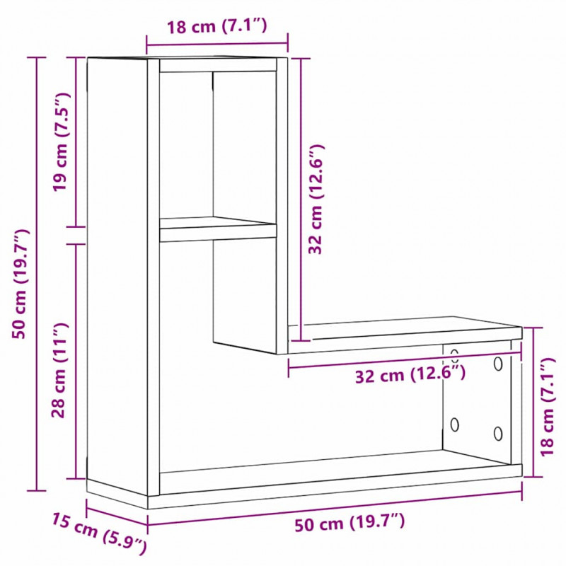 Półka ścienna z półką 2 pcs Czarny Dąb 50 x 15 x 85 cm