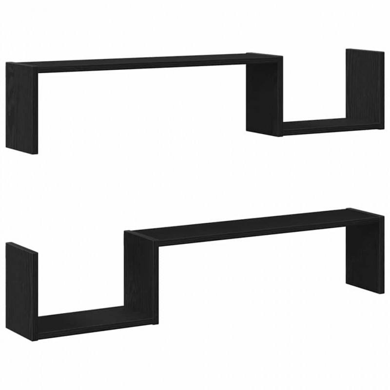 Półka ścienna z półką 2 pcs Czarny Dąb 100 x 15 x 20 cm