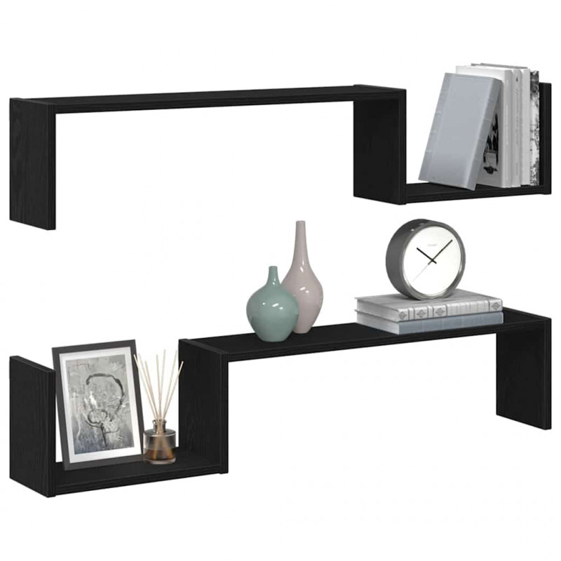 Półka ścienna z półką 2 pcs Czarny Dąb 100 x 15 x 20 cm