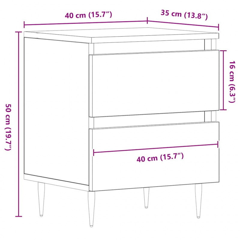 Szafka Nocna z szufladą 2 pcs Czarny Dąb 40 x 35 x 50 cm