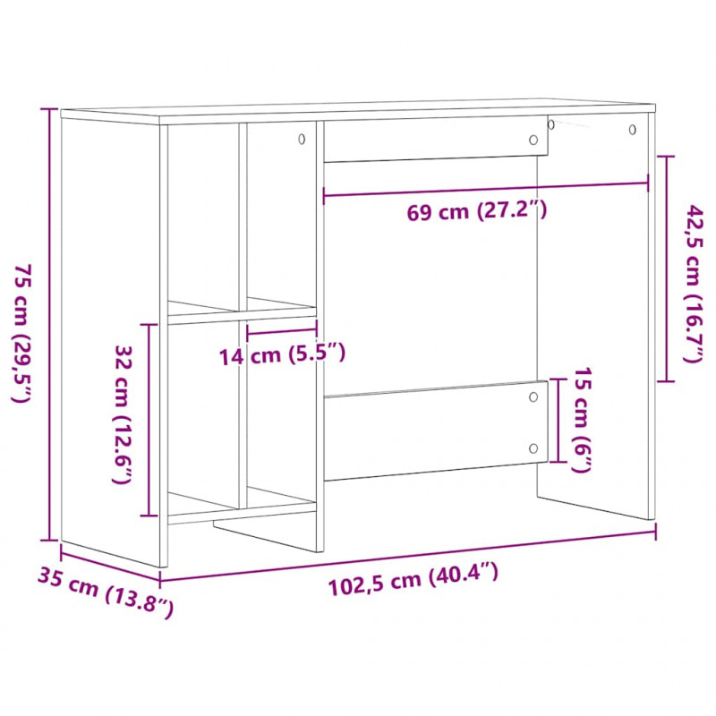 Biurko Czarny Dąb 102,5 x 35 x 75 cm Materiał drewnopochodny