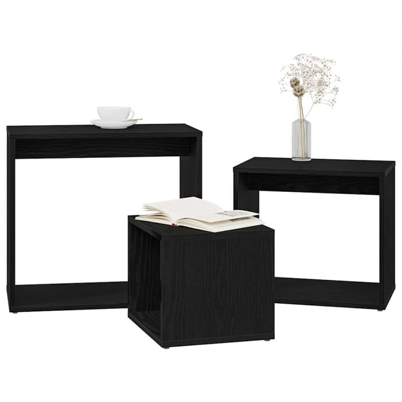 Stolik Nesting 3 pcs Czarny Dąb Materiał drewnopochodny