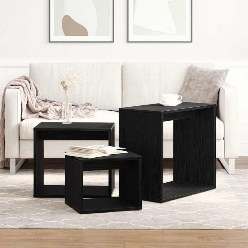 Stolik Nesting 3 pcs Czarny Dąb Materiał drewnopochodny