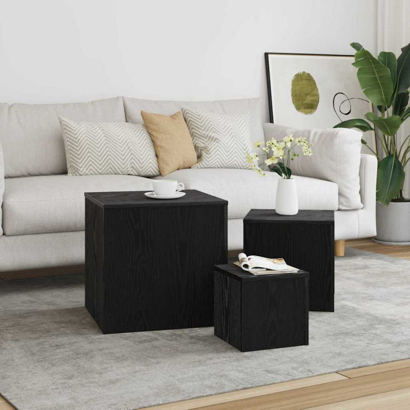 Stolik Nesting 3 pcs Czarny Dąb Materiał drewnopochodny
