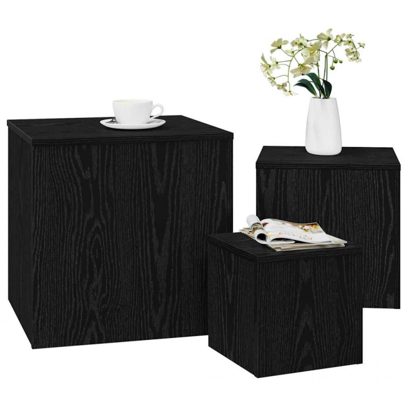 Stolik Nesting 3 pcs Czarny Dąb Materiał drewnopochodny