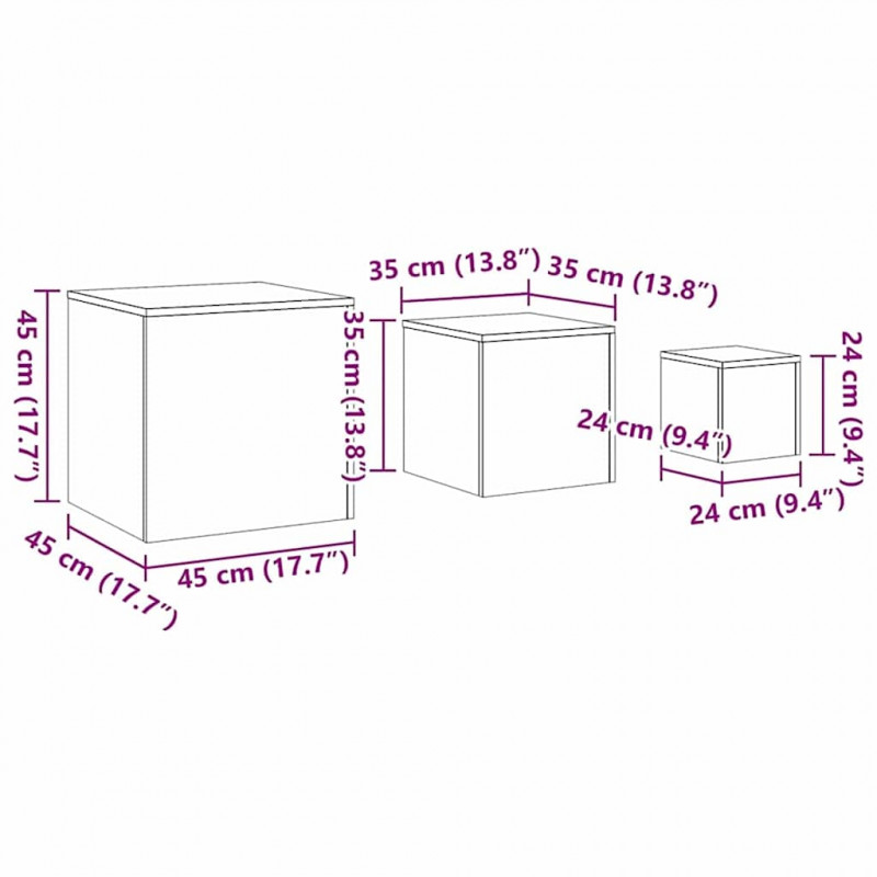 Stolik Nesting 3 pcs Czarny Dąb Materiał drewnopochodny