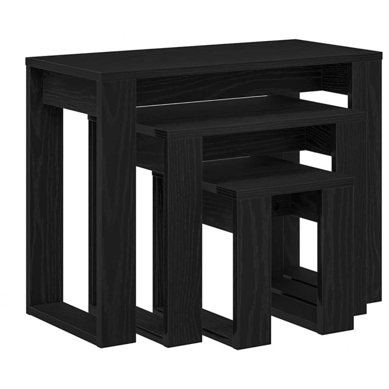 Stolik gniazdowy 3 pcs Czarny Dąb Materiał drewnopochodny