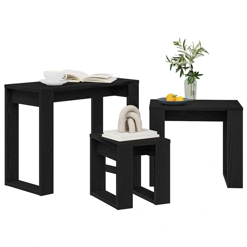 Stolik gniazdowy 3 pcs Czarny Dąb Materiał drewnopochodny