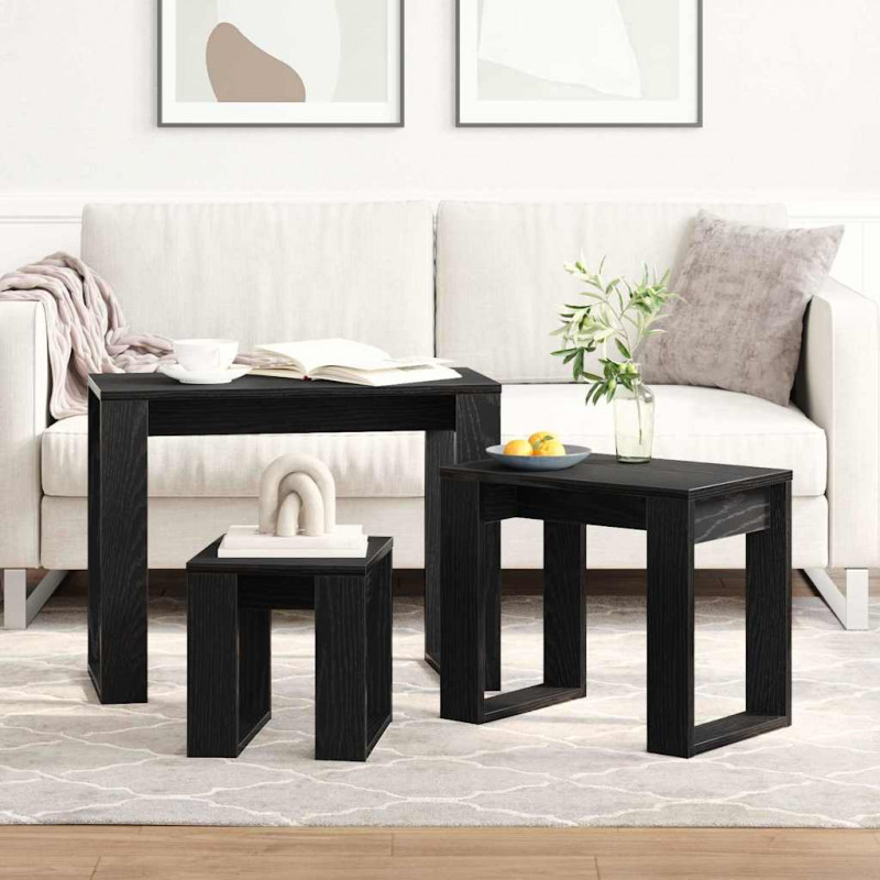 Stolik gniazdowy 3 pcs Czarny Dąb Materiał drewnopochodny