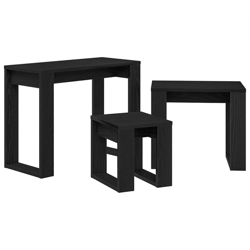 Stolik gniazdowy 3 pcs Czarny Dąb Materiał drewnopochodny