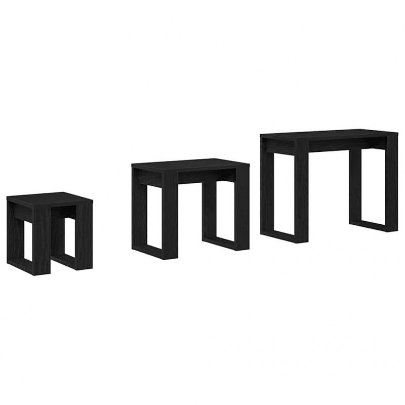 Stolik gniazdowy 3 pcs Czarny Dąb Materiał drewnopochodny