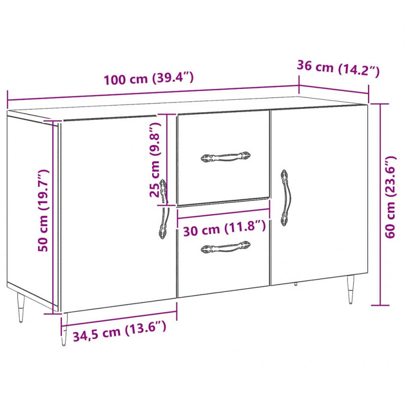 Bufet Czarny Dąb 100 x 36 x 60 cm Materiał drewnopochodny
