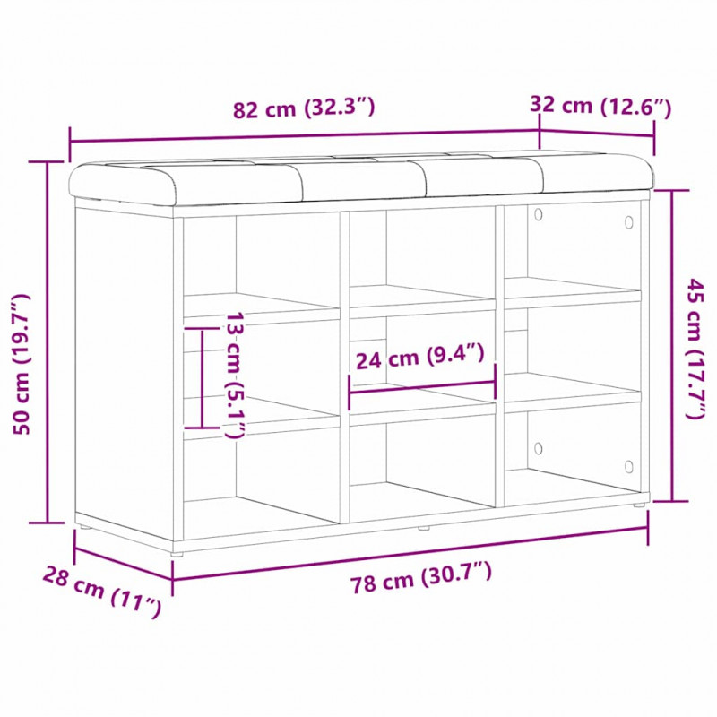 Ławka na buty Czarny 80 x 30 x 48 cm Materiał drewnopochodny