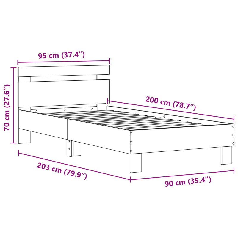 Ramka łóżka Stare drewno 90 x 200 cm Materiał drewnopochodny