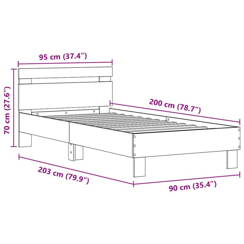 Ramka łóżka z LED Z zagłówkiem Dąb rzemieślniczy 90 x 200 cm
