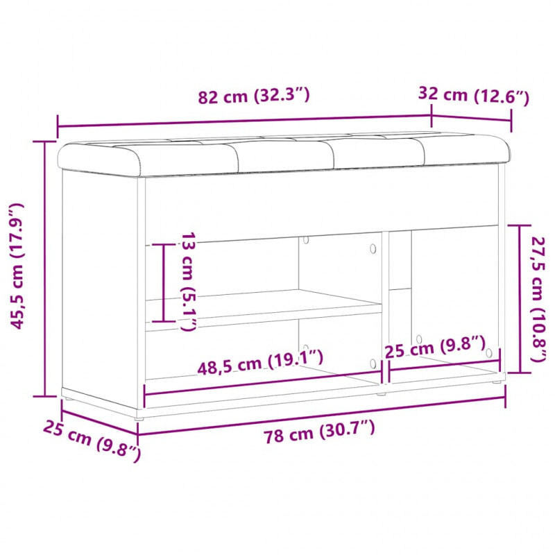 Ławka na buty Czarny 80 x 30 x 45 cm Materiał drewnopochodny