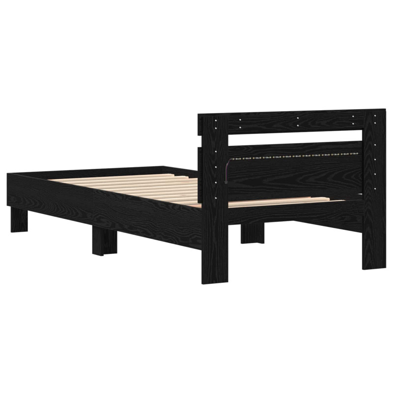 Ramka łóżka Czarny Dąb 90 x 190 cm Materiał drewnopochodny