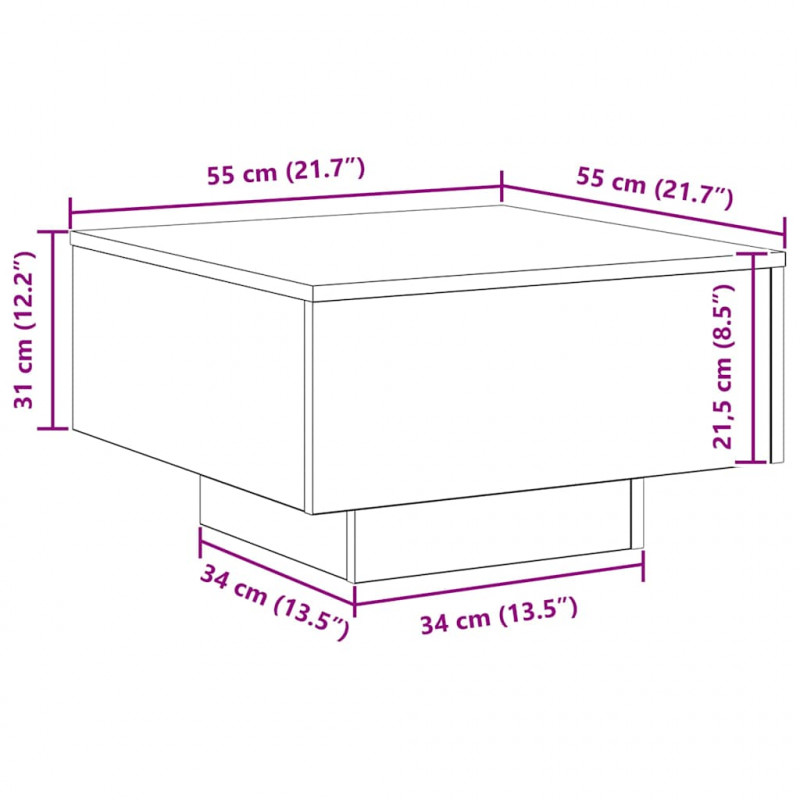 Stolik kawowy Ze LED Lights Stare drewno 55 x 55 x 31 cm