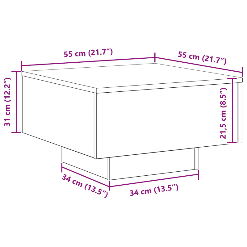 Stolik kawowy Ze LED Lights Czarny Dąb 55 x 55 x 31 cm