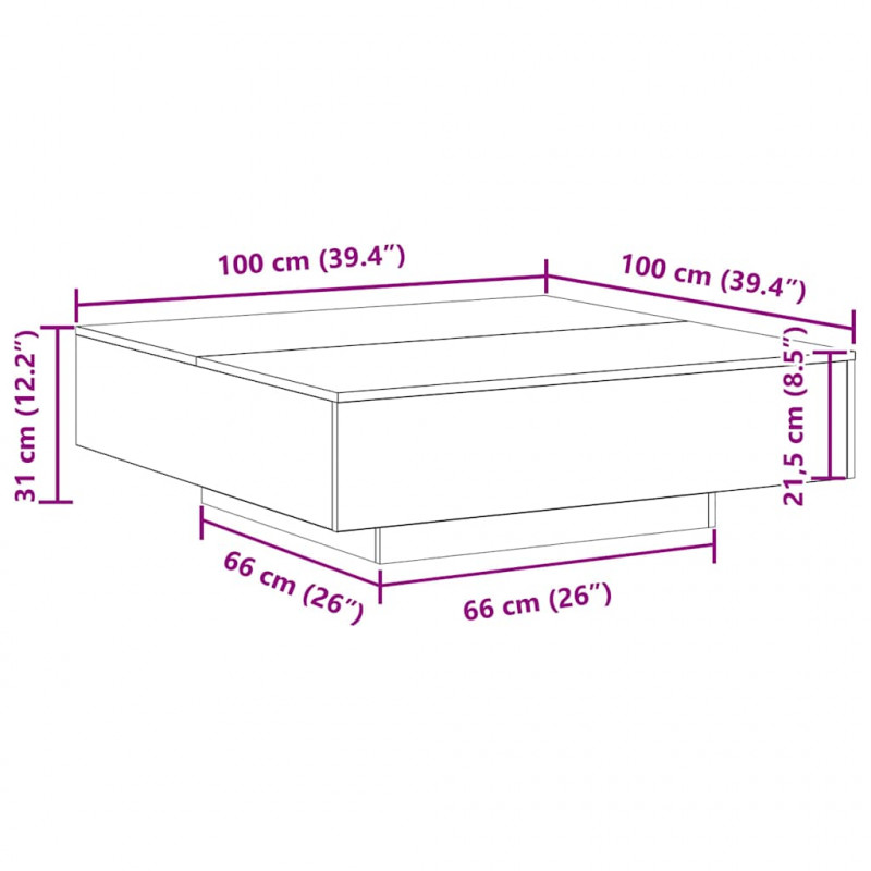 Stolik kawowy Ze LED Lights Stare drewno 100 x 100 x 31 cm