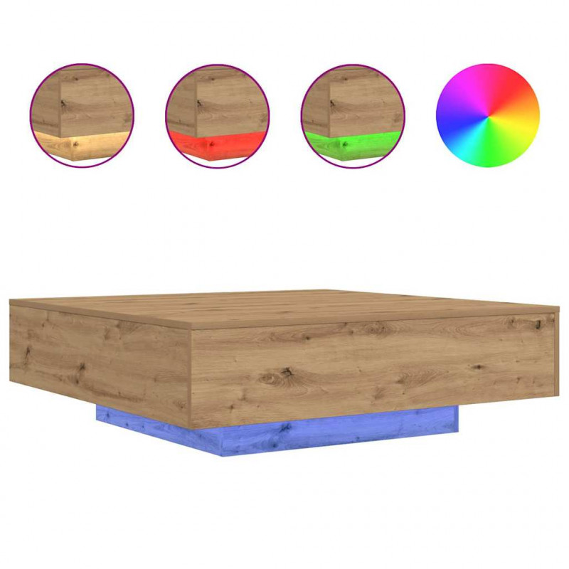 Stolik kawowy Ze LED Lights Dąb rzemieślniczy 100 x 100 x 31 cm