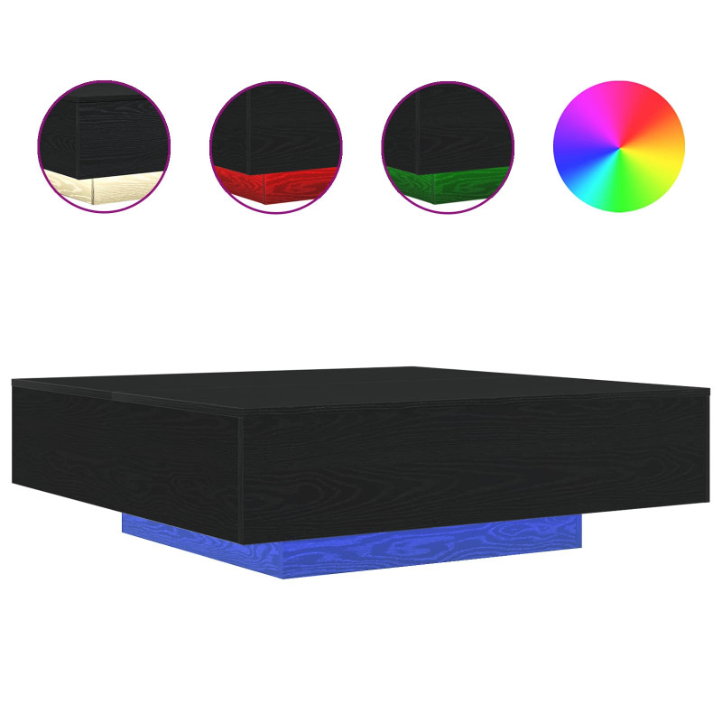 Stolik kawowy Ze LED Lights Czarny Dąb 100 x 100 x 31 cm