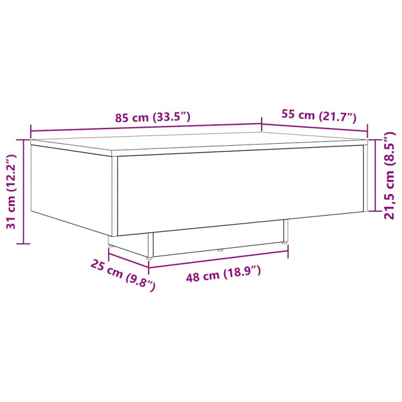 Stolik kawowy Ze LED Lights Stare drewno 85 x 55 x 31 cm