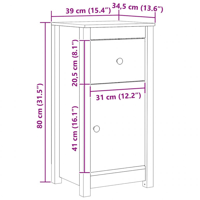 Bufet 2 pcs Woskowy Brąz 39 x 34,5 x 80 cm Lite drewno sosnowe