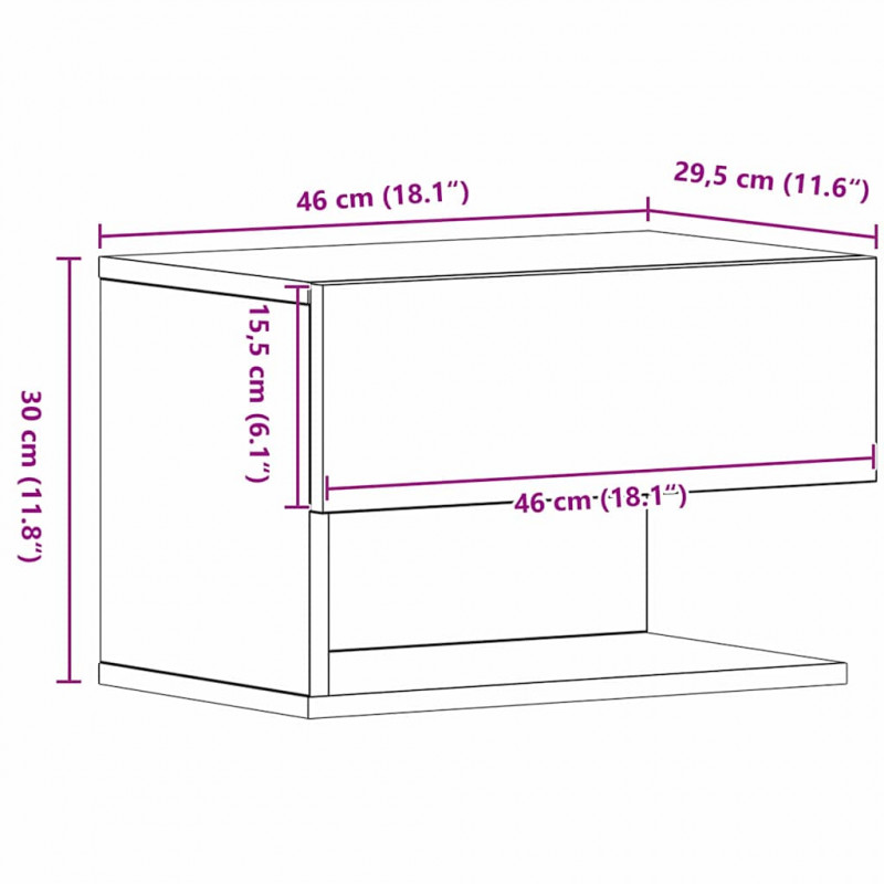 Szafka Nocna z szufladą 2 pcs Czarny Dąb 46 x 30 x 30 cm