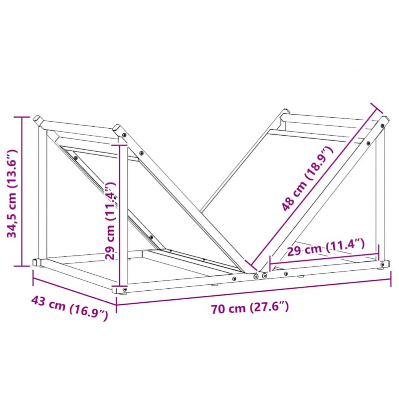 Stojak na drewno opałowe 70x43x34,5 cm Stal walcowana na zimno
