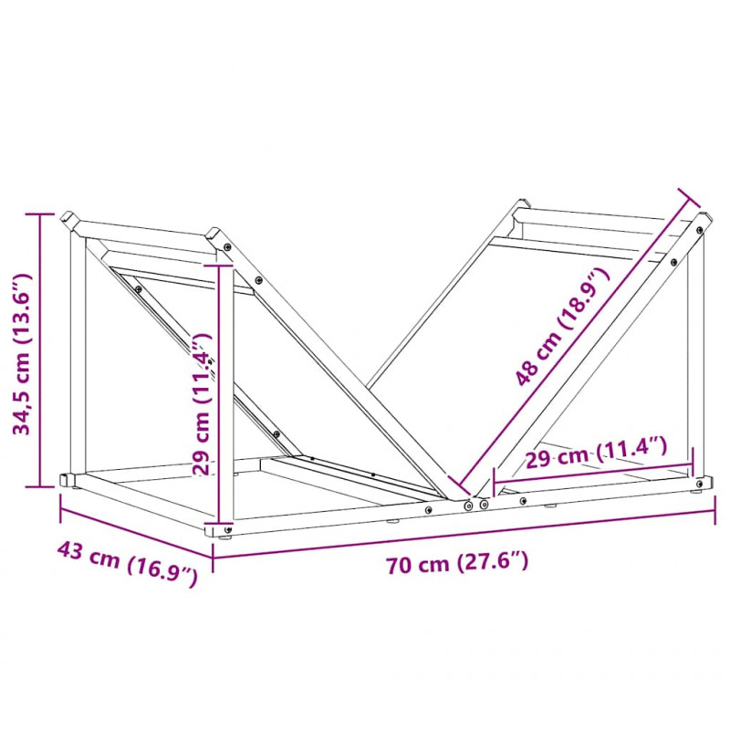 Stojak na drewno opałowe 70x43x34,5 cm Stal walcowana na zimno