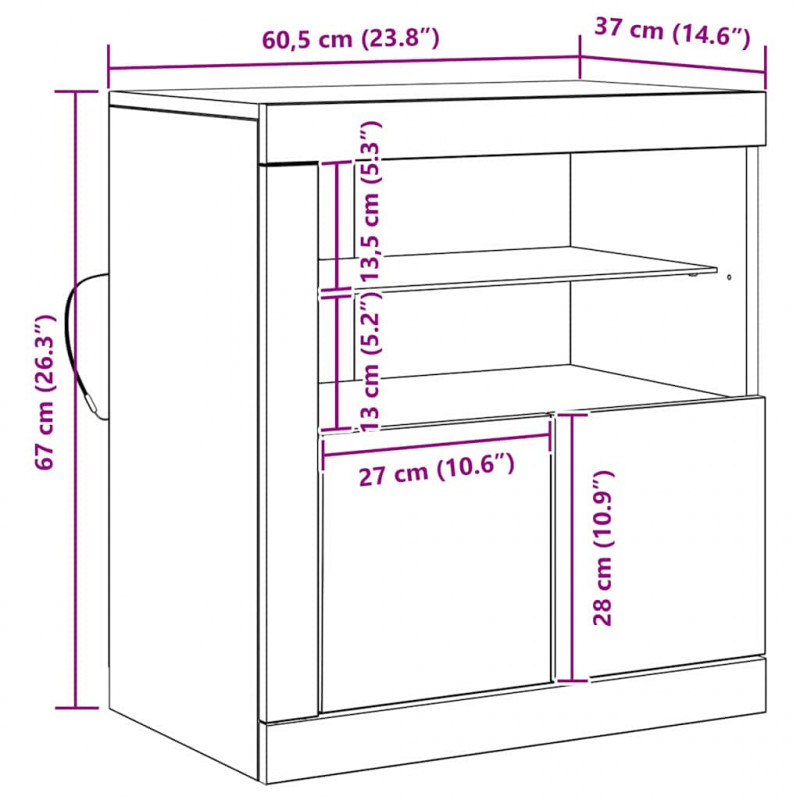 Komoda LED Czarny 60,5 x 37 x 67 cm Materiał drewnopochodny