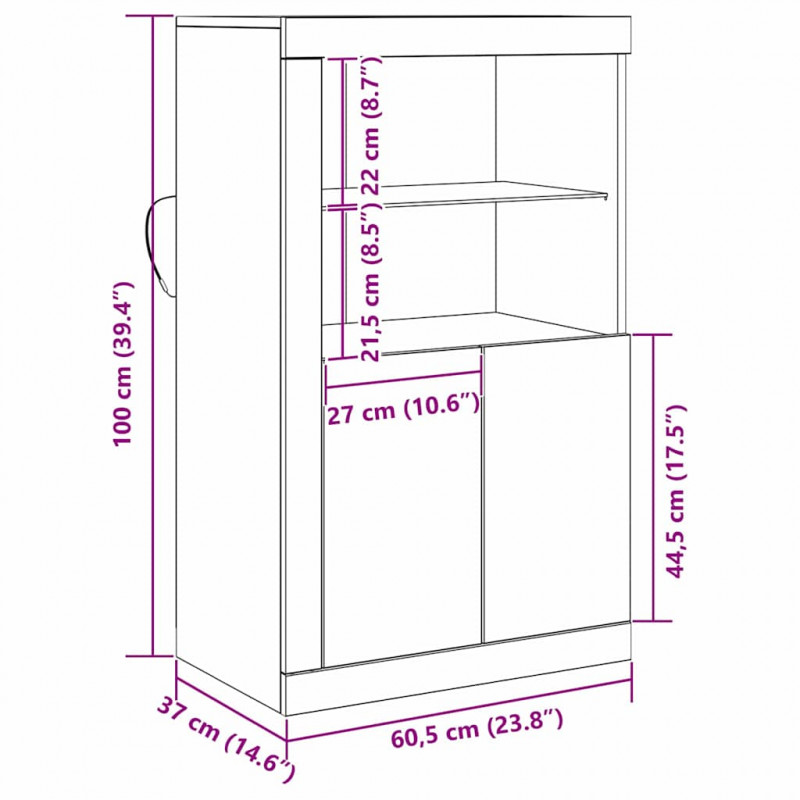 Komoda LED Ze LED Lights Stare drewno 60,5 x 37 x 100 cm