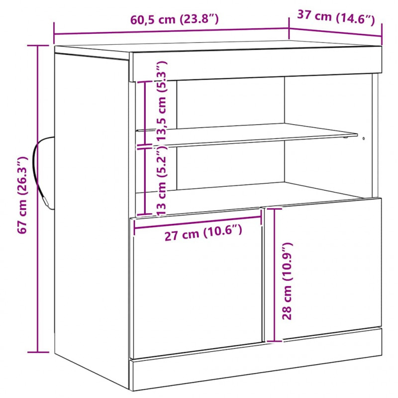 Komoda LED Brązowy 60,5 x 37 x 67 cm Materiał drewnopochodny