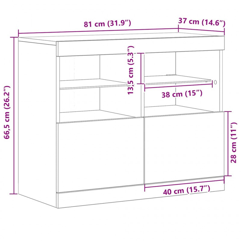 Komoda LED Brązowy 81 x 37 x 66,5 cm Materiał drewnopochodny