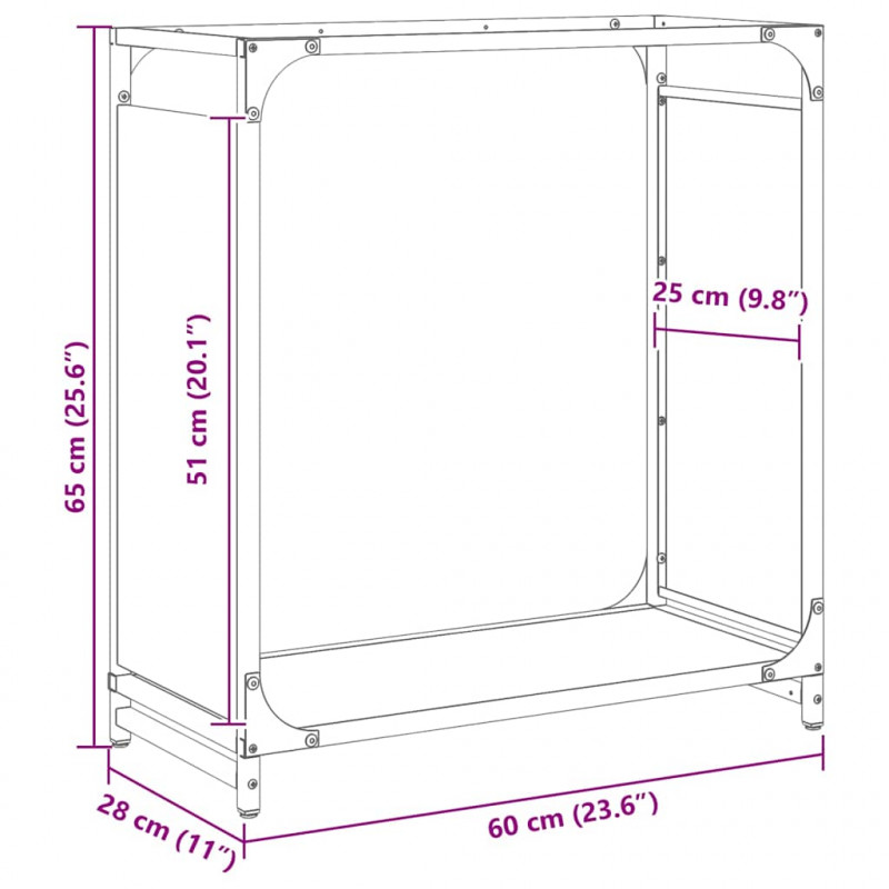 Stojak na drewno opałowe 60x28x65 cm Stal walcowana na zimno