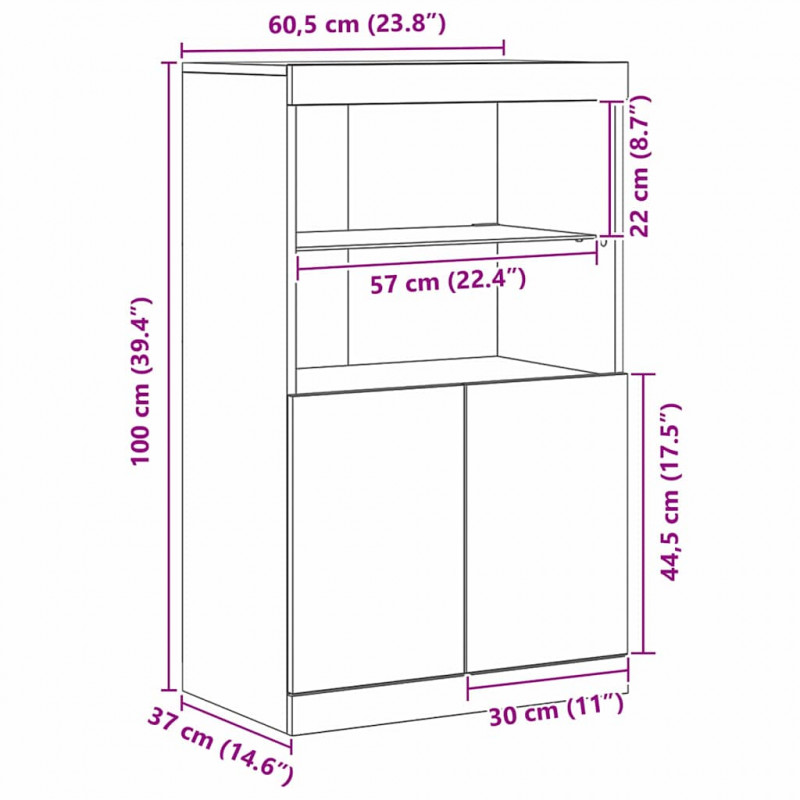 Komoda LED Brązowy 60 x 37 x 100 cm Materiał drewnopochodny