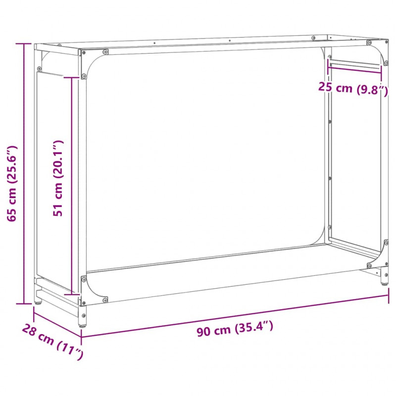 Stojak na drewno opałowe 90x28x65 cm Stal walcowana na zimno