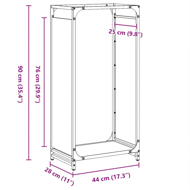 Stojak na drewno opałowe 44x28x90 cm Stal walcowana na zimno