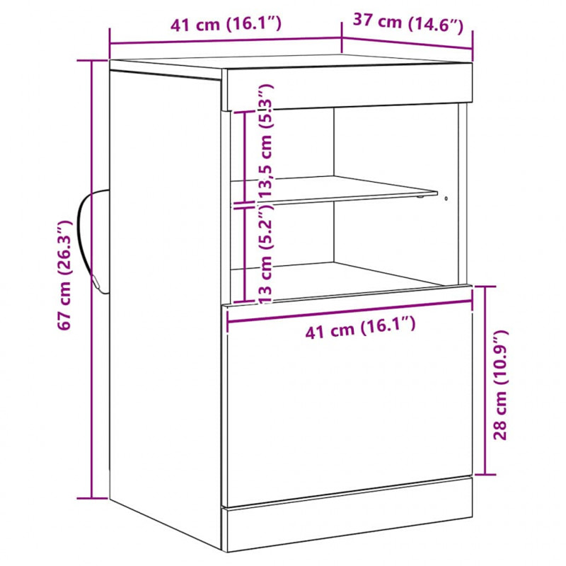Komoda LED Czarny Dąb 41 x 37 x 67 cm Materiał drewnopochodny