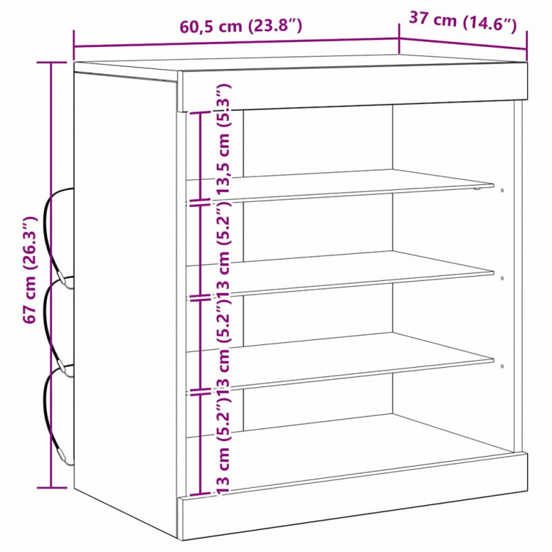 Komoda LED Ze LED Lights Dąb rzemieślniczy 60,5 x 37 x 67 cm