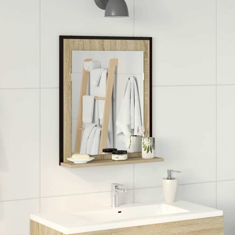 Lustro łazienkowe z półką Z lustrem Czarny 50 x 12 x 60 cm