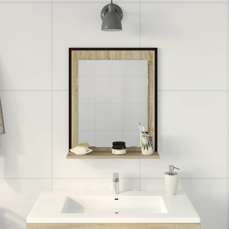 Lustro łazienkowe z półką Z lustrem Czarny 50 x 12 x 60 cm