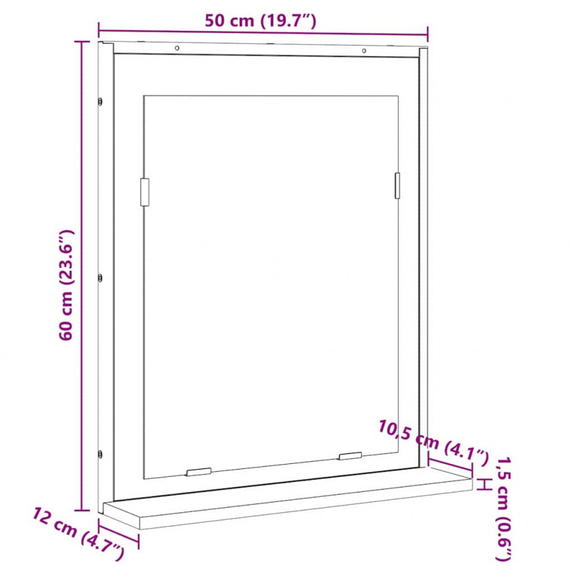 Lustro łazienkowe z półką Z lustrem Czarny 50 x 12 x 60 cm