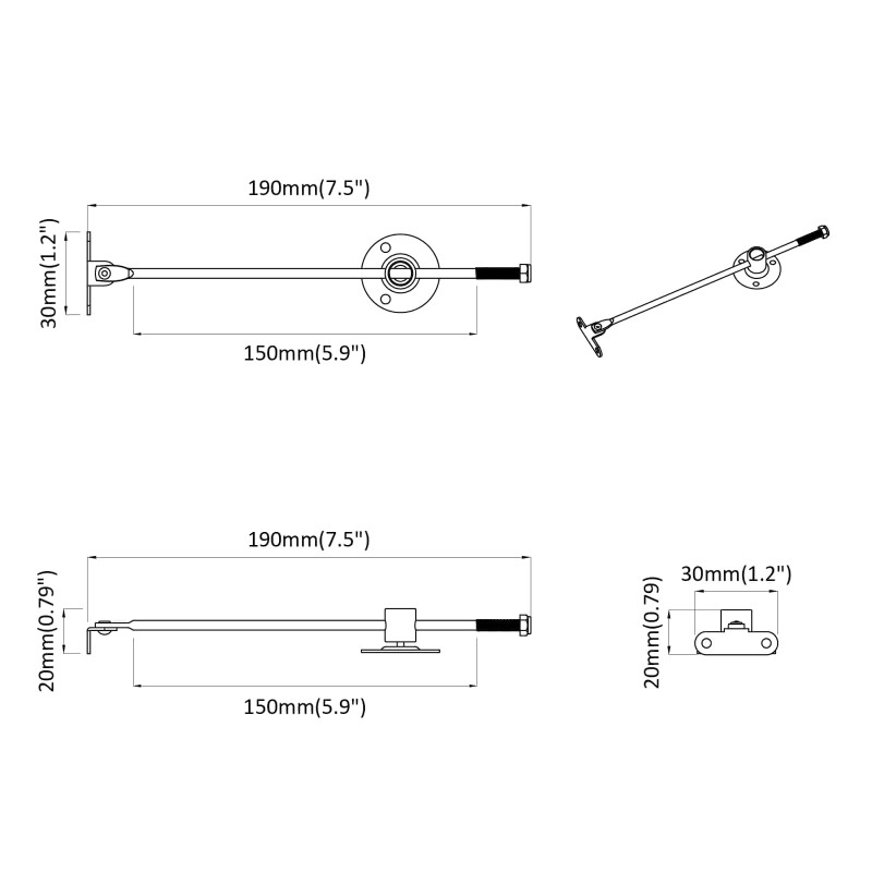 Zawias z uchwytem 2 pcs Srebrny 190 mm Żelazo
